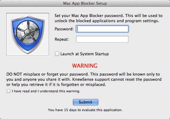 Mac App Blocker 2.7 : App Setup Window