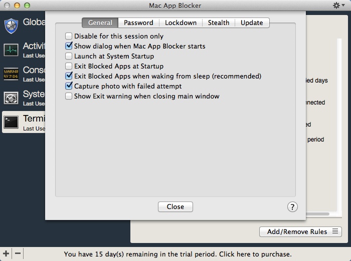 Mac App Blocker 2.7 : Program Preferences