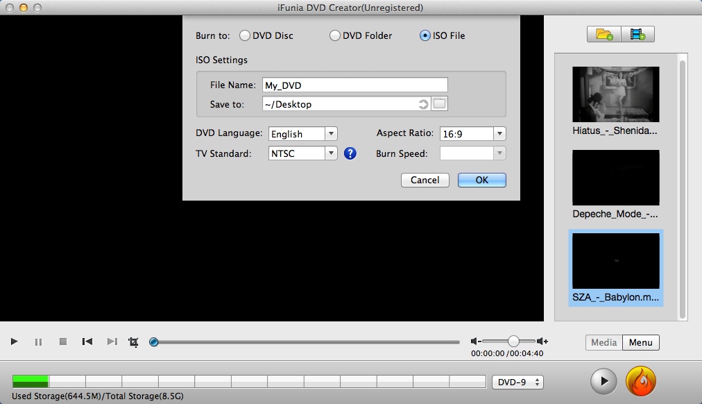 iFunia DVD Creator for Mac 3.3 : Selecting Output Profile