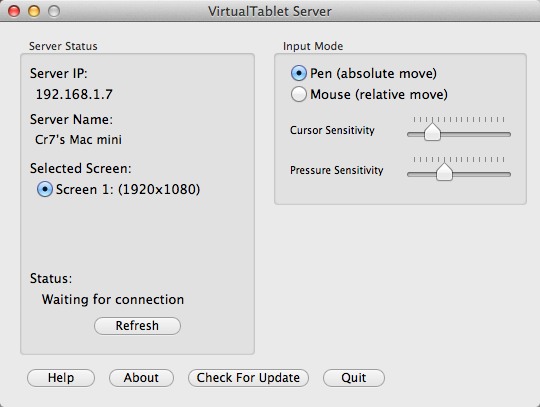 VirtualTablet Server 2.0 : Main window