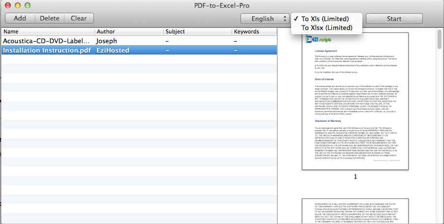 PDF-to-Excel-Pro 1.0 : Convert Options
