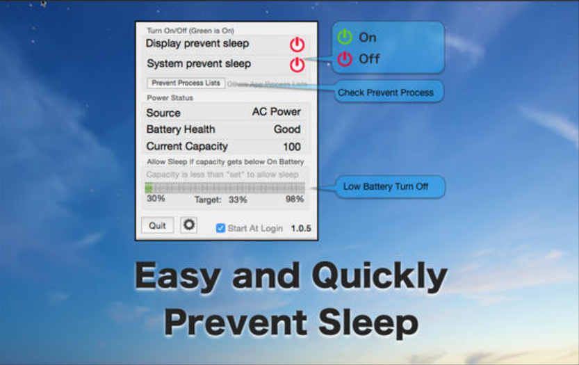 Preventing Sleep 1.0 : Main Window