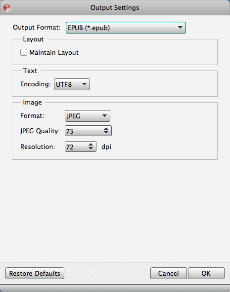 Aiseesoft Mac PDF to ePub Converter 3.2 : Output Settings