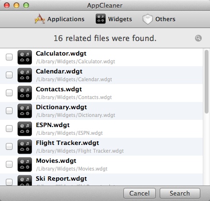 AppCleaner 2.3 : Widgets Window