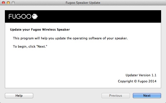 Fugoo Speaker Update 1.1 : Main window
