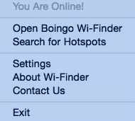 Boingo Wi-Finder 5.6 : Status Bar Menu