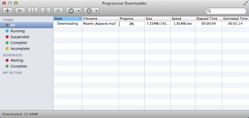 Progressive Downloader 1.9 : Main Window