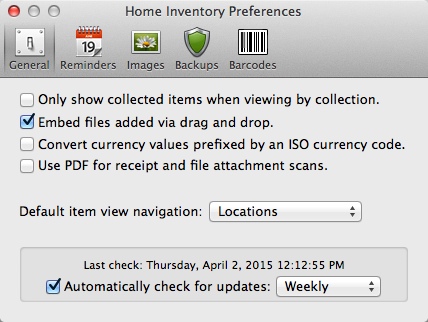 Home Inventory 3.3 : Program Preferences