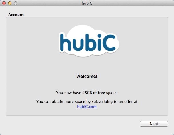 hubiC 2.1 : Welcome Window