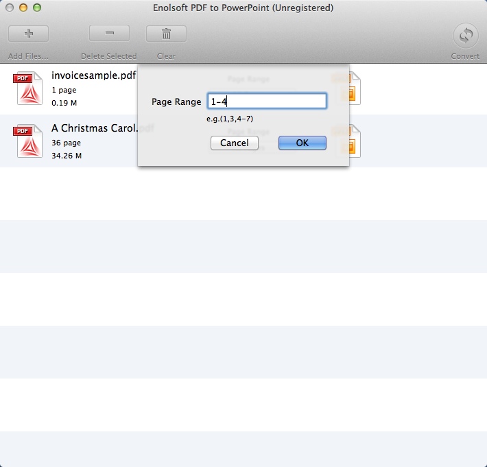 Enolsoft PDF to PowerPoint for Mac 2.2 : Selecting Page Range
