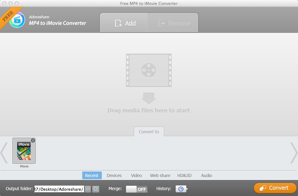Free MP4 To iMovie Converter 2.0 : Main window