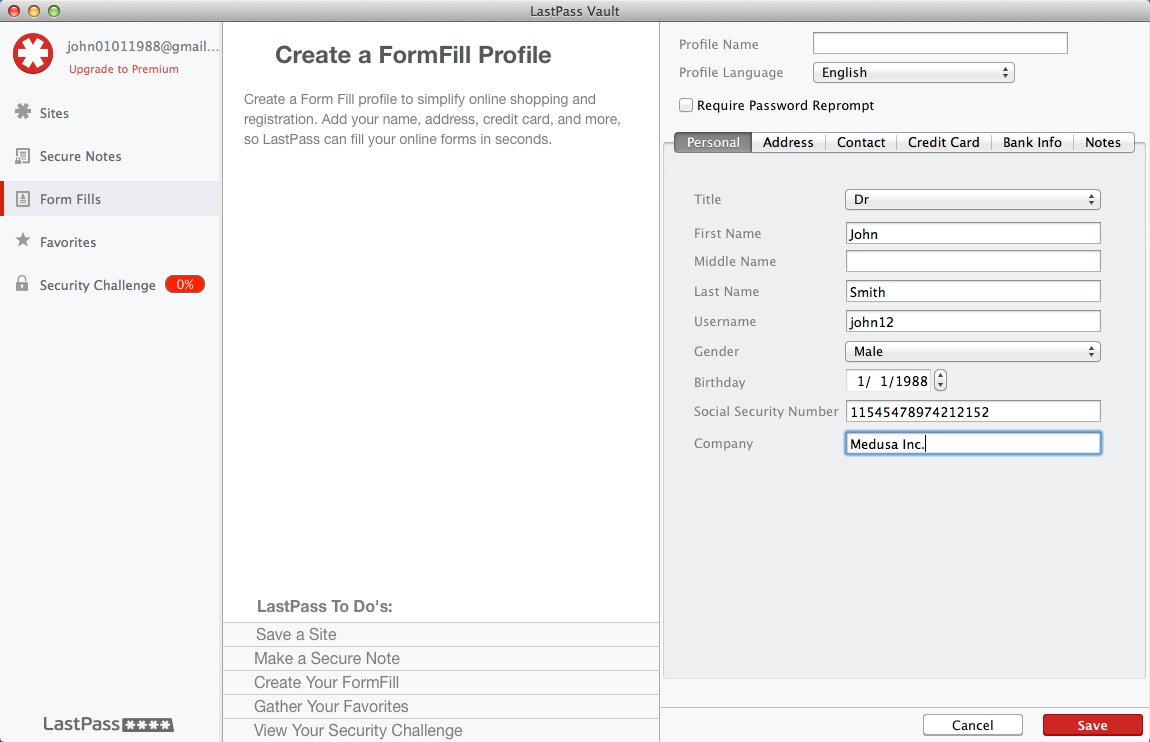 Lastpass 3.7 : Creating Form Fill Profile
