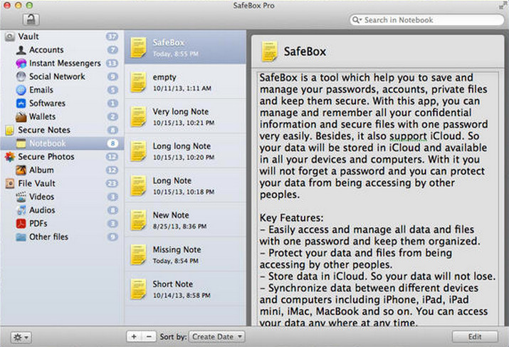 SafeBox Pro 1.1 : Main window
