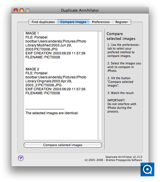 Duplicate Annihilator for iOS 2.0 : Main window
