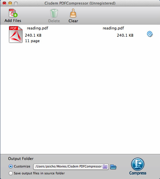 PDFCompressor for Mac 2.1 : Main Window