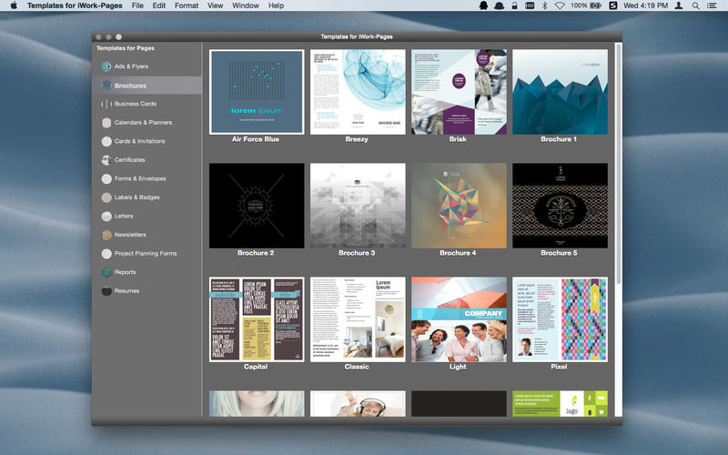 Templates for iWork-Pages 1.1 : Main window