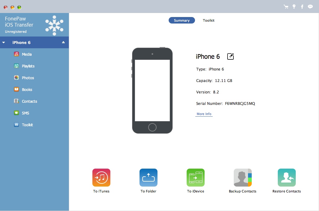 FonePaw iOS Transfer 1.1 : Main Window