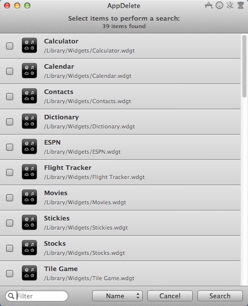 AppDelete 4.2 : Installed Widgets List