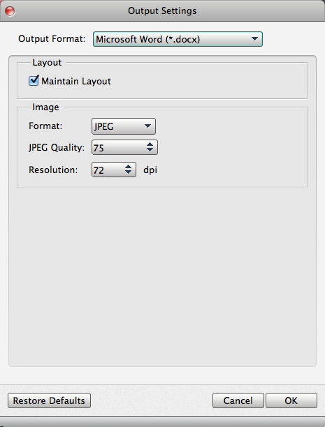Tipard PDF to Word Converter for Mac 3.1 : Configuring Output Settings