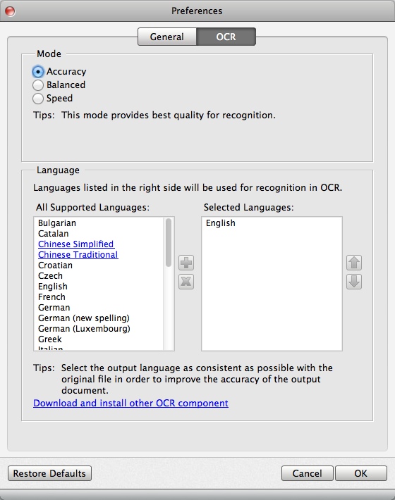 Tipard PDF to Word Converter for Mac 3.1 : Configuring OCR Settings