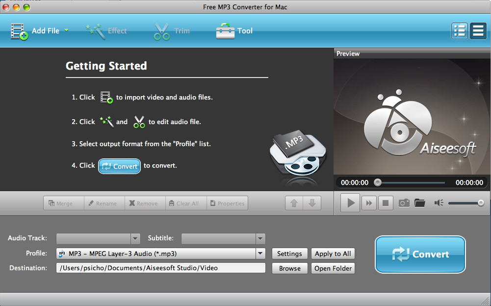 Aiseesoft Free MP3 Converter for Mac 6.2 : Main Window