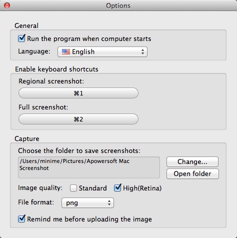 Apowersoft Mac Screenshot 1.0 : Program Preferences