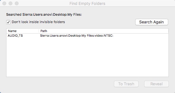 Find Empty Folders 1.1 : Selecting Folders For Deletion