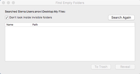 Find Empty Folders 1.1 : Negative Scan Result Window