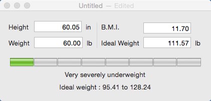 FreeBMI 1.2 : Very Severly Underweight Result