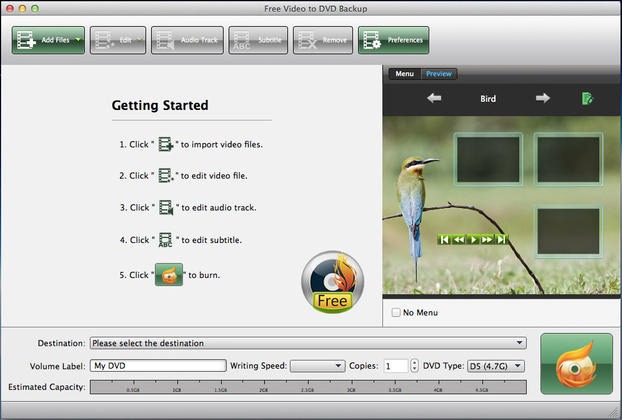 Free Video to DVD Backup 5.0 : Main window