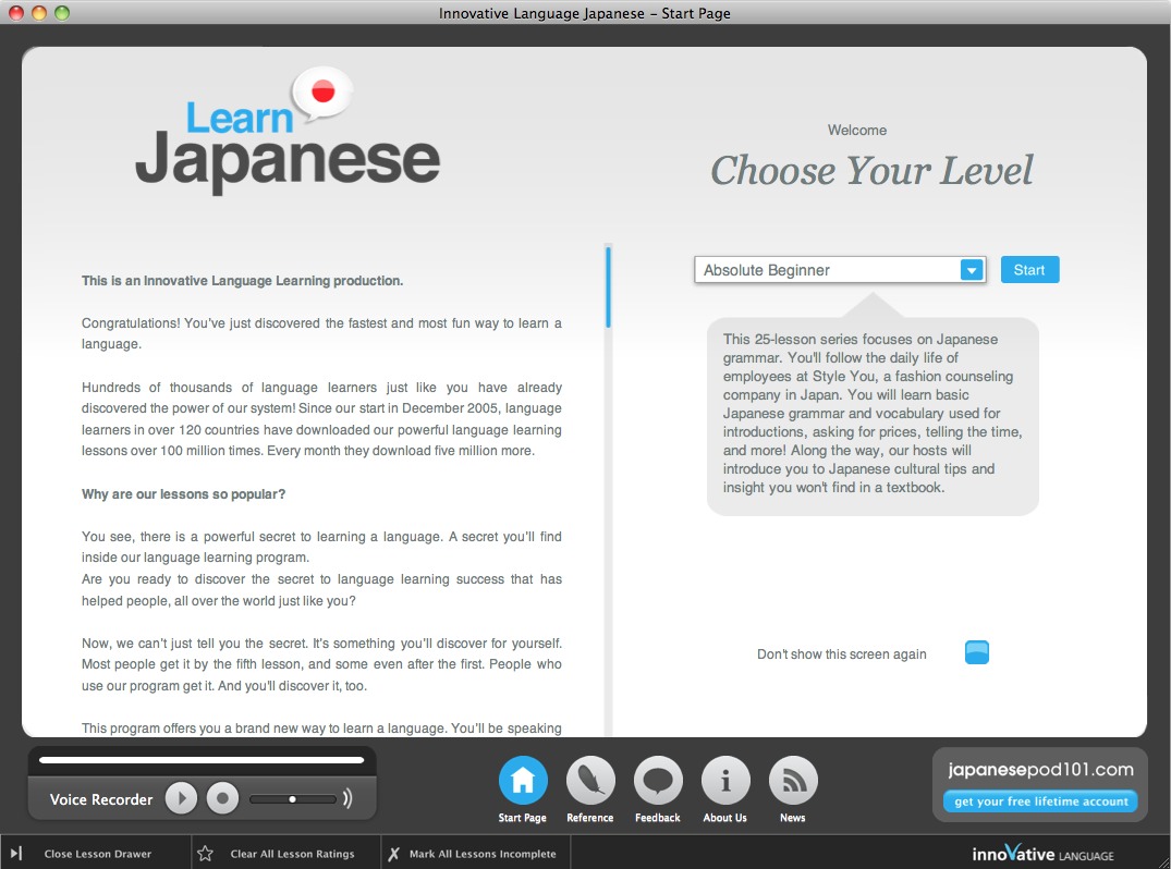 Learn Japanese Lower Intermediate 1.0 : Main window