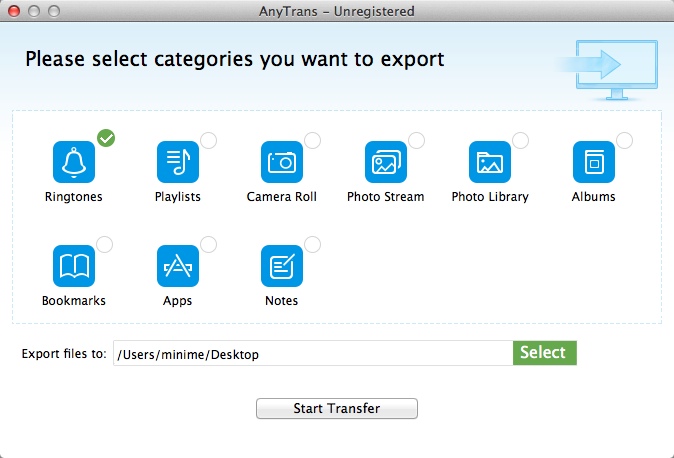 AnyTrans for iOS 4.3 : Selecting Categories To Export To Mac