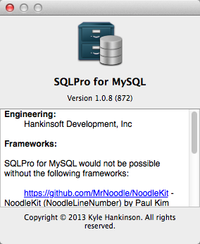 SQLPro for MySQL 1.0 : About Window