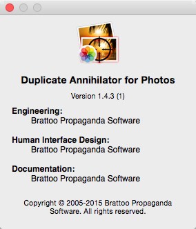Duplicate Annihilator for Photos 1.4 : About Window
