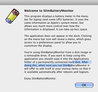 SlimBatteryMonitor 1.5 : Welcome screen