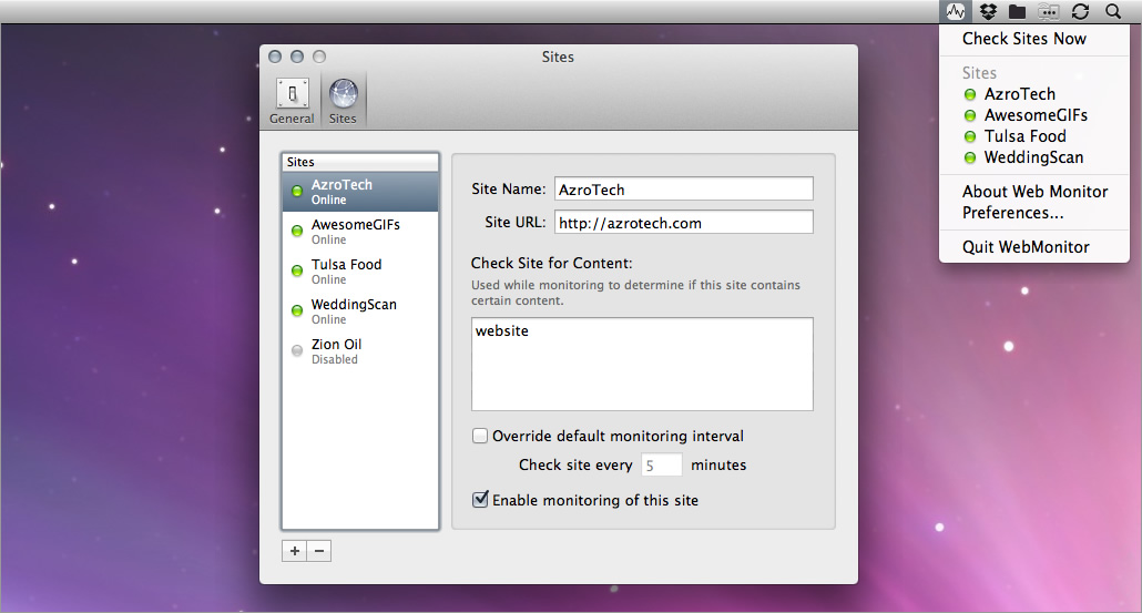 Web Monitor 1.0 : Main interface