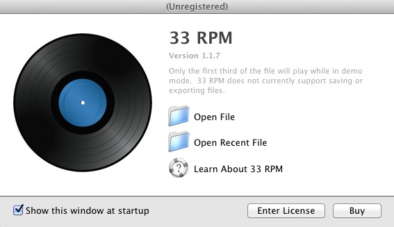 33 RPM 1.1 : Welcome screen