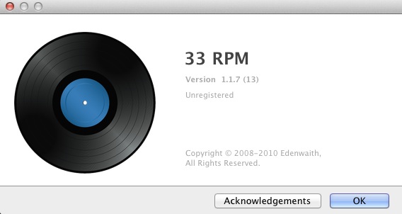 33 RPM 1.1 : About window