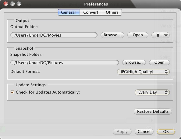 ImTOO iPod Video Converter 6.5 : Preferences