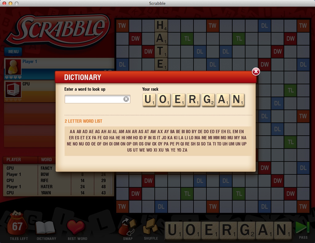 Scrabble : Dictionary Window