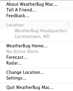 WeatherBug Alert 0.9 : Menu