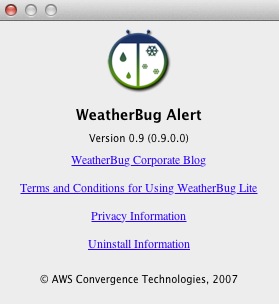 WeatherBug Alert 0.9 : About window