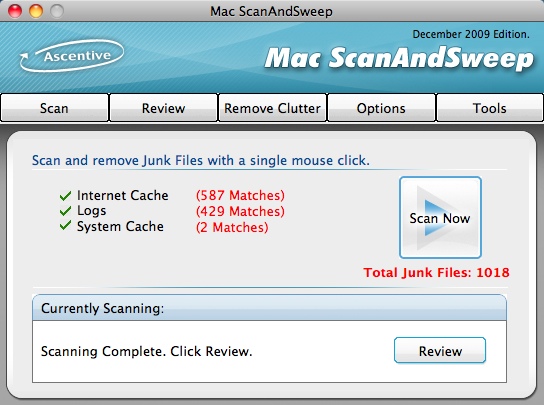 Mac ScanAndSweep 7.1 : Main window