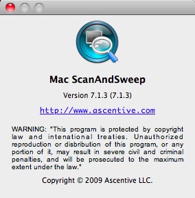 Mac ScanAndSweep 7.1 : About window