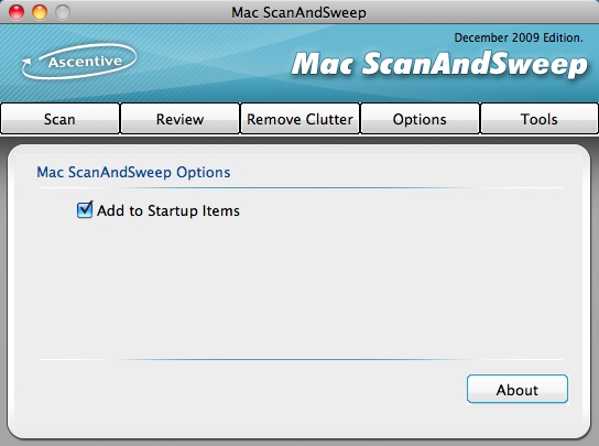 Mac ScanAndSweep 7.1 : Options window