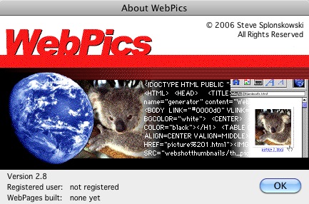 WebPics 2.8 : About window
