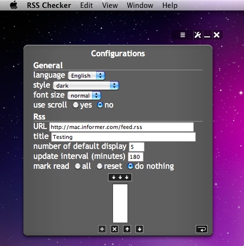 RSS Checker 1.0 : Main window