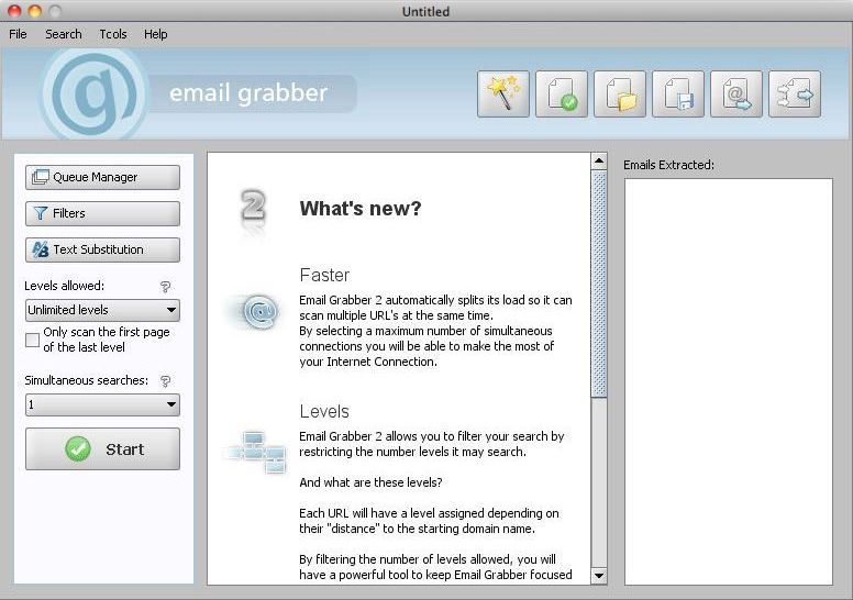 Email Grabber 2 2.0 : Program window