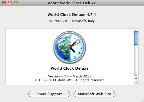 World Clock Deluxe 4.7 : About window