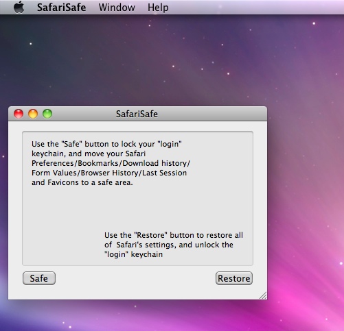 SafariSafe 1.1 : Main window